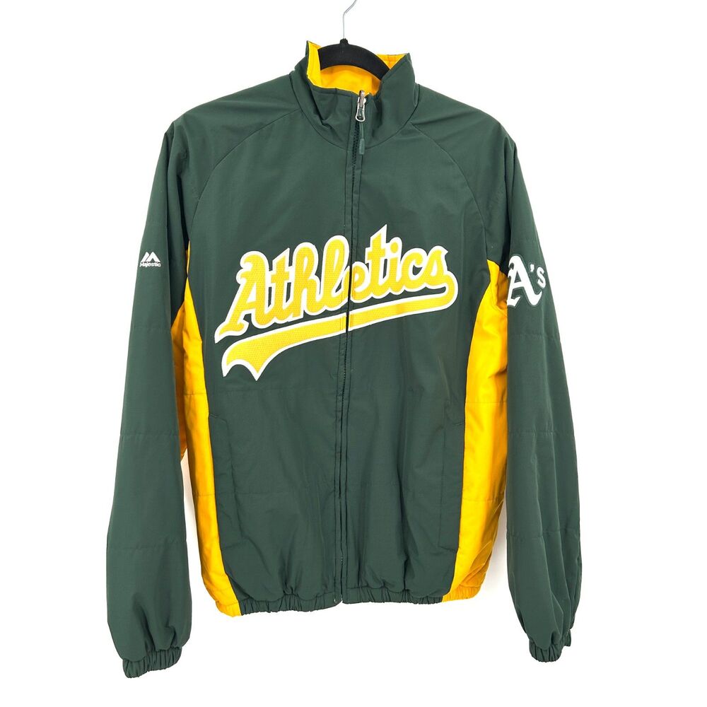 MAJESTIC Men's Oakland Athletics Full Zip Stitched Jacket Green Yellow Small